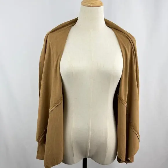 Bagatelle Faux Suede Open Front Jacket Tan Waterfall Drape Womens Size S - Picture 6 of 10